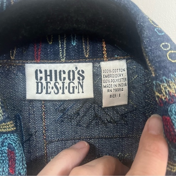 Chico’s Design Y2K Embroidered Denim Jean Jacket - Picture 6 of 14